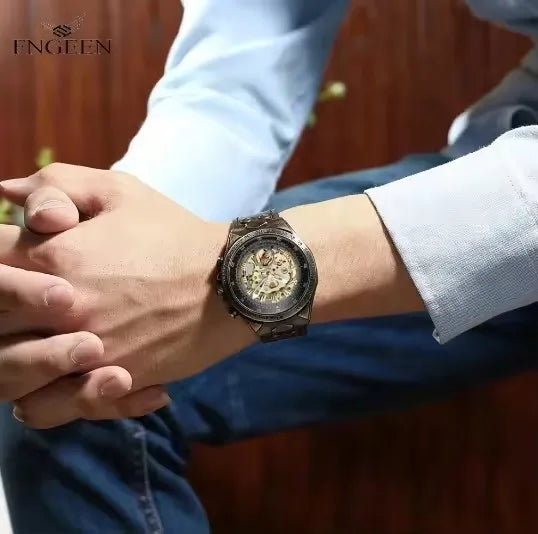 Fngeen A275 Retro Automatic Mechanical Men's Watch | Genuine Leather Strap