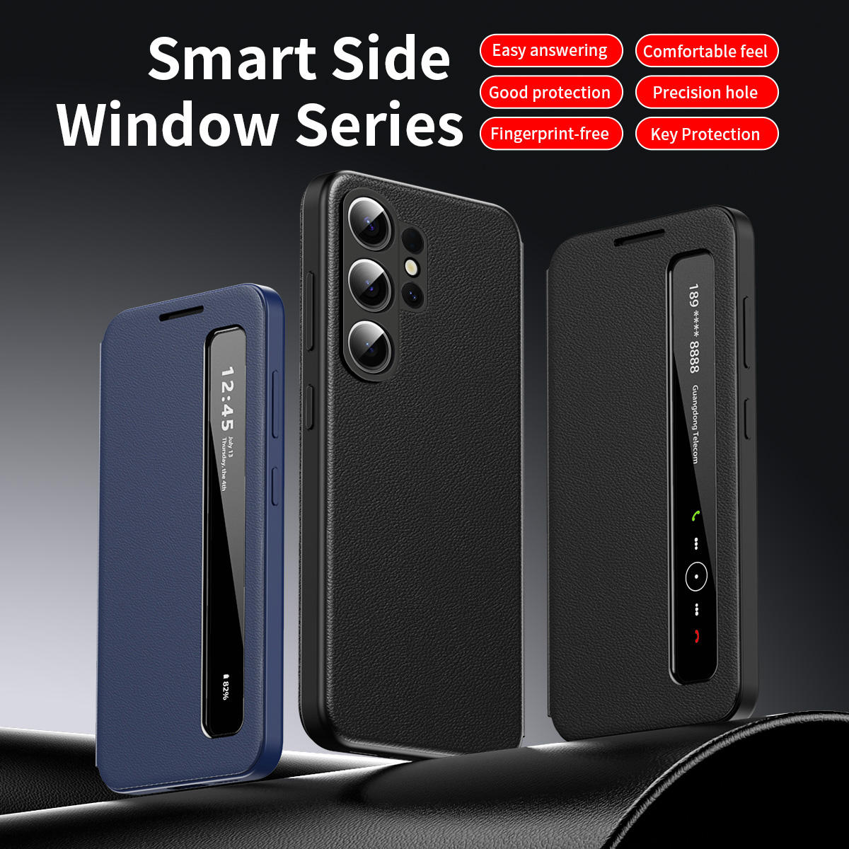 Samsung S22/S23/S24/S25/S26 Ultra Smart Side Window Flip Cover | Shockproof Full Protection Phone Case