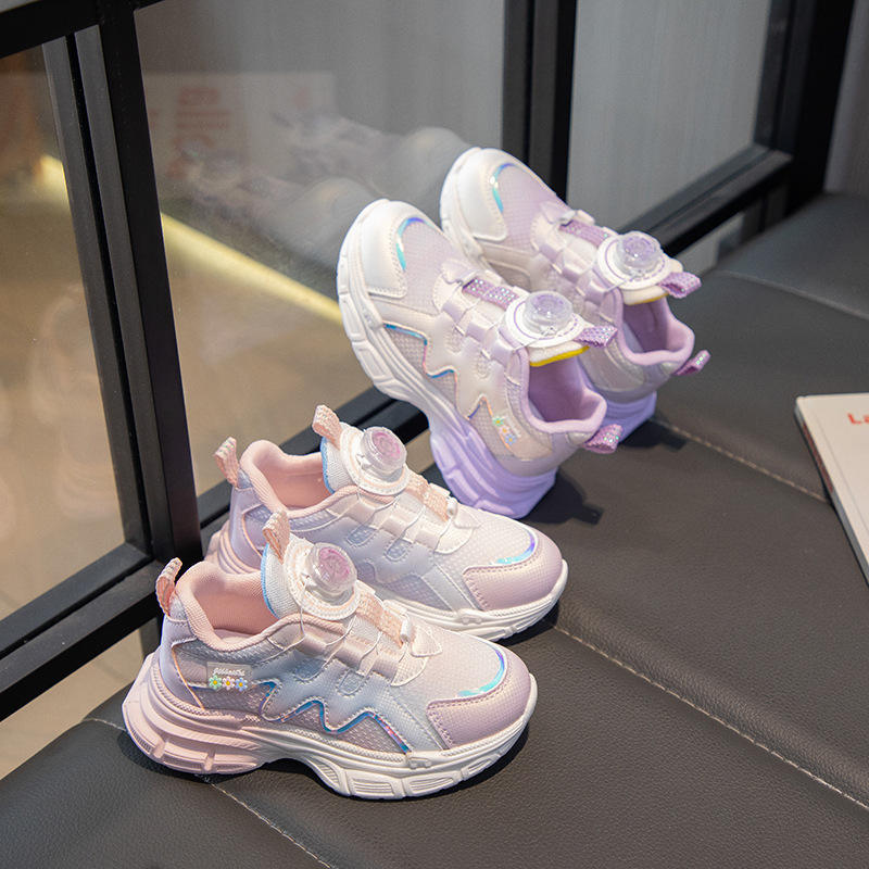 Girls' Princess Sneakers All-Match Mesh Breathable Torre Shoes for Spring Autumn New Elementary School Slip-On Closure