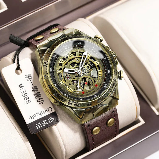 Fngeen A275 Retro Automatic Mechanical Men's Watch | Genuine Leather Strap