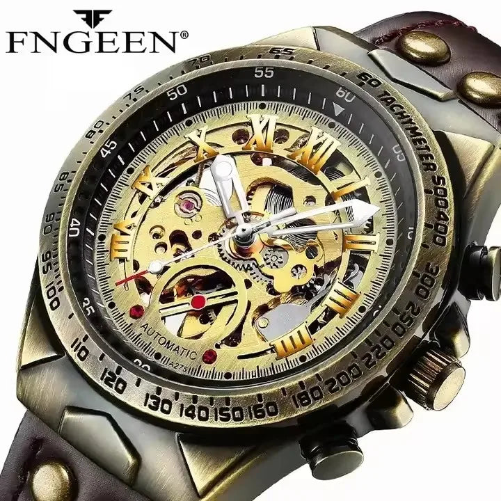 Fngeen A275 Retro Automatic Mechanical Men's Watch | Genuine Leather Strap