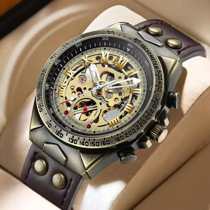 Fngeen A275 Retro Automatic Mechanical Men's Watch | Genuine Leather Strap